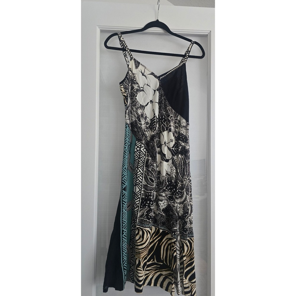 Vintage Jams World Voile Zebiscus Patchwork Midi Dress Black‎ Teal Small